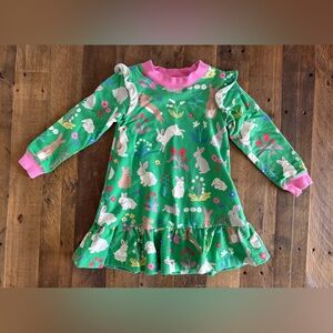 Mini Boden - Cosy Sweat Dress - Aloe Green Bunnies, 3-4y